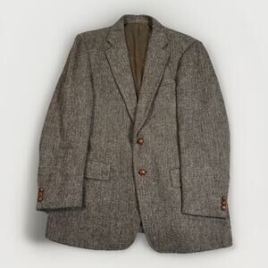 VTG Stanley Blacker Harris Tweed Scottish Wool Blazer USA Horn Buttons 70s 80s